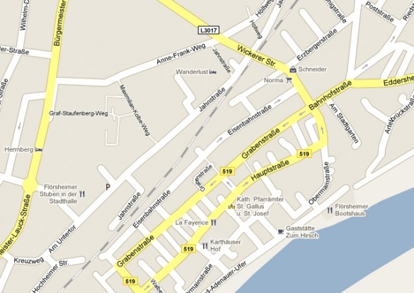 Altstadt und ehemaliges Axthelm-Gelände. Quelle: Screenshot aus Google-Maps