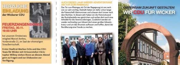 Broschüre CDU-Freunde Wicker mit Einladung zur Feuerzangenbowle